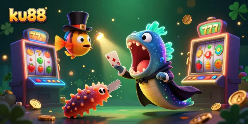 Engage with ku88's animated world where the deep-sea creatures bring casino games to life through card tricks and magic.