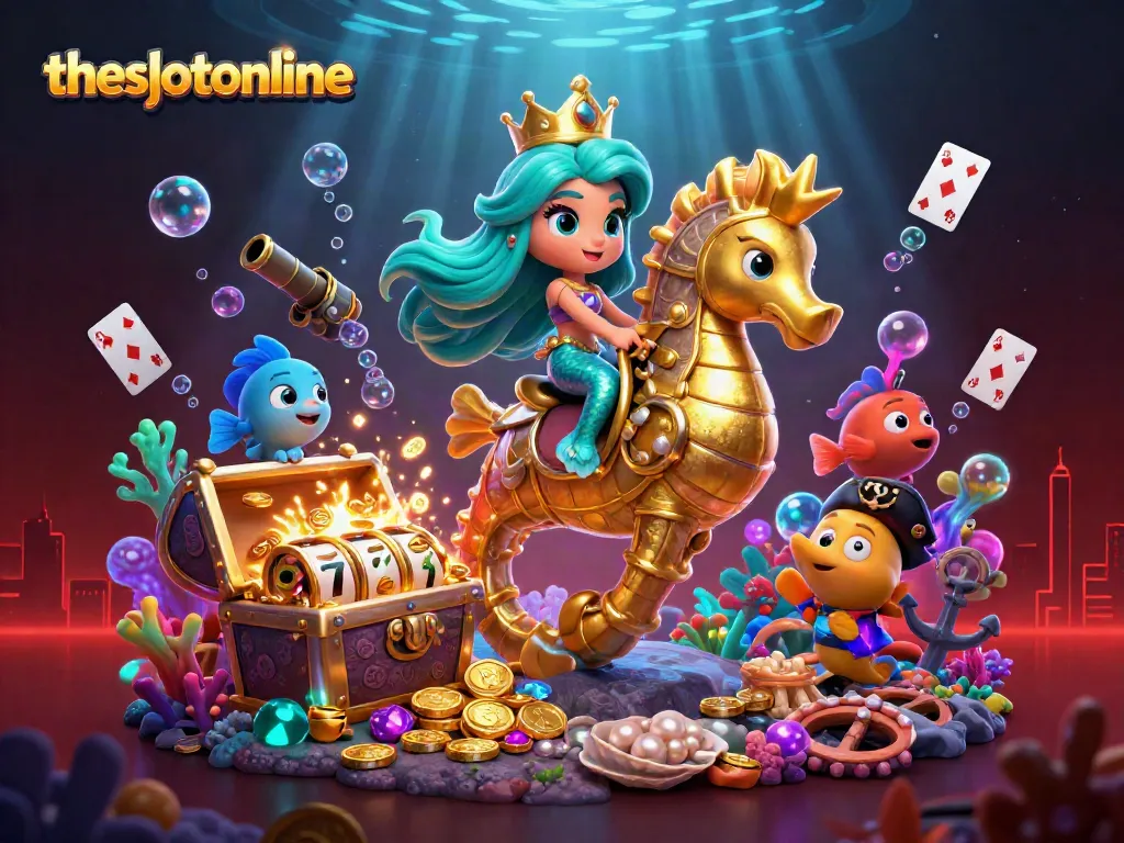 Spin to win at theslotonline with our vibrant underwater casino adventure illustration.