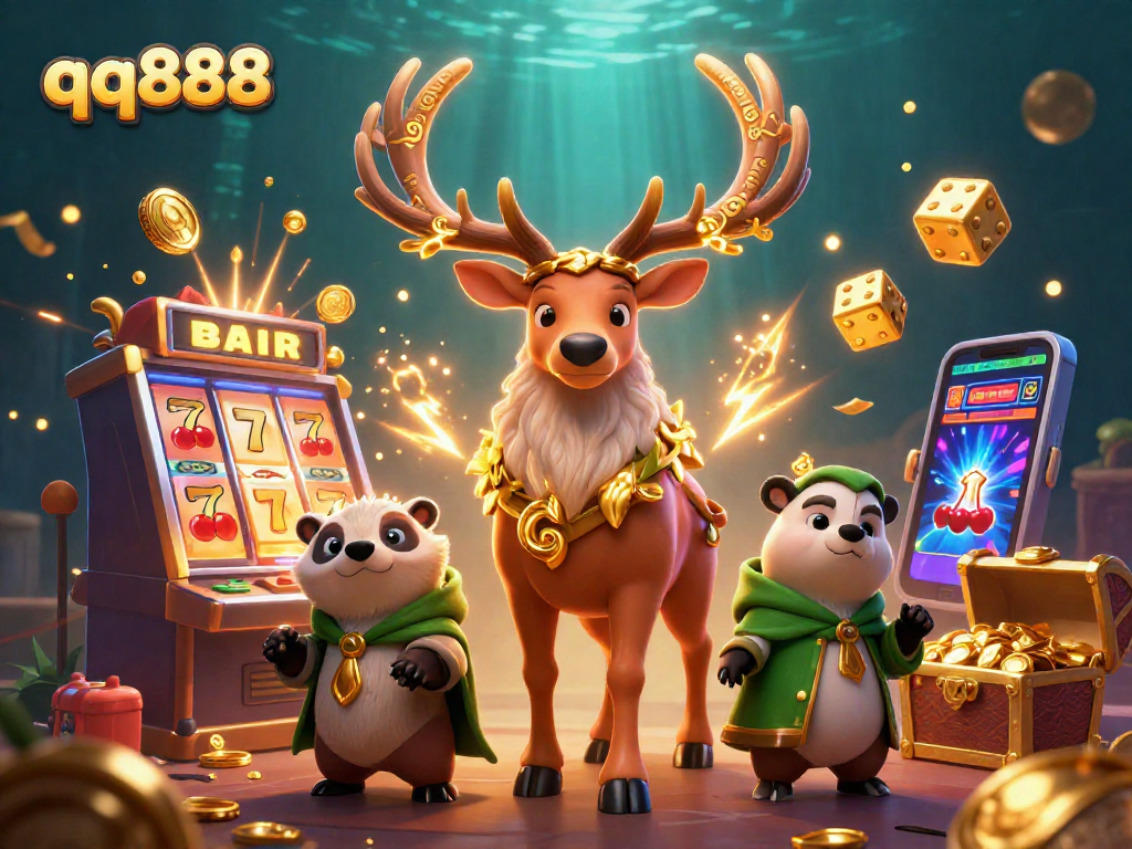 Experience thrilling wins with qq888 at this vibrant casino scene featuring magical characters and dynamic game elements.
