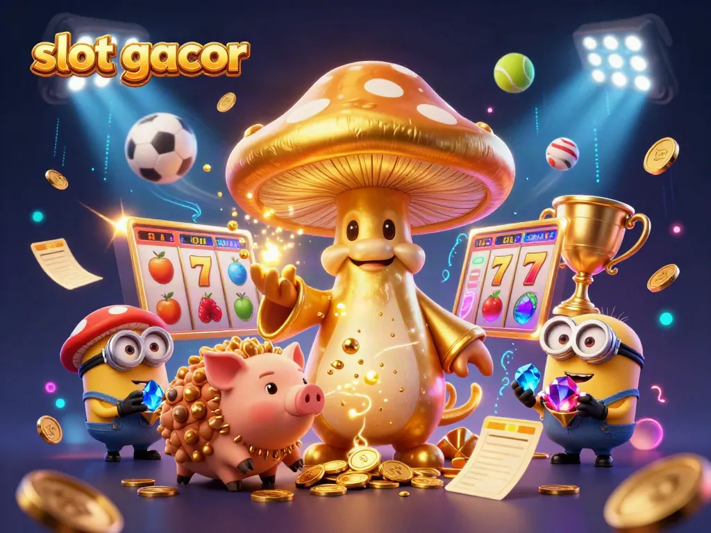 Win big with slot gacor as a golden wizard conjures riches in this vibrant casino scene.