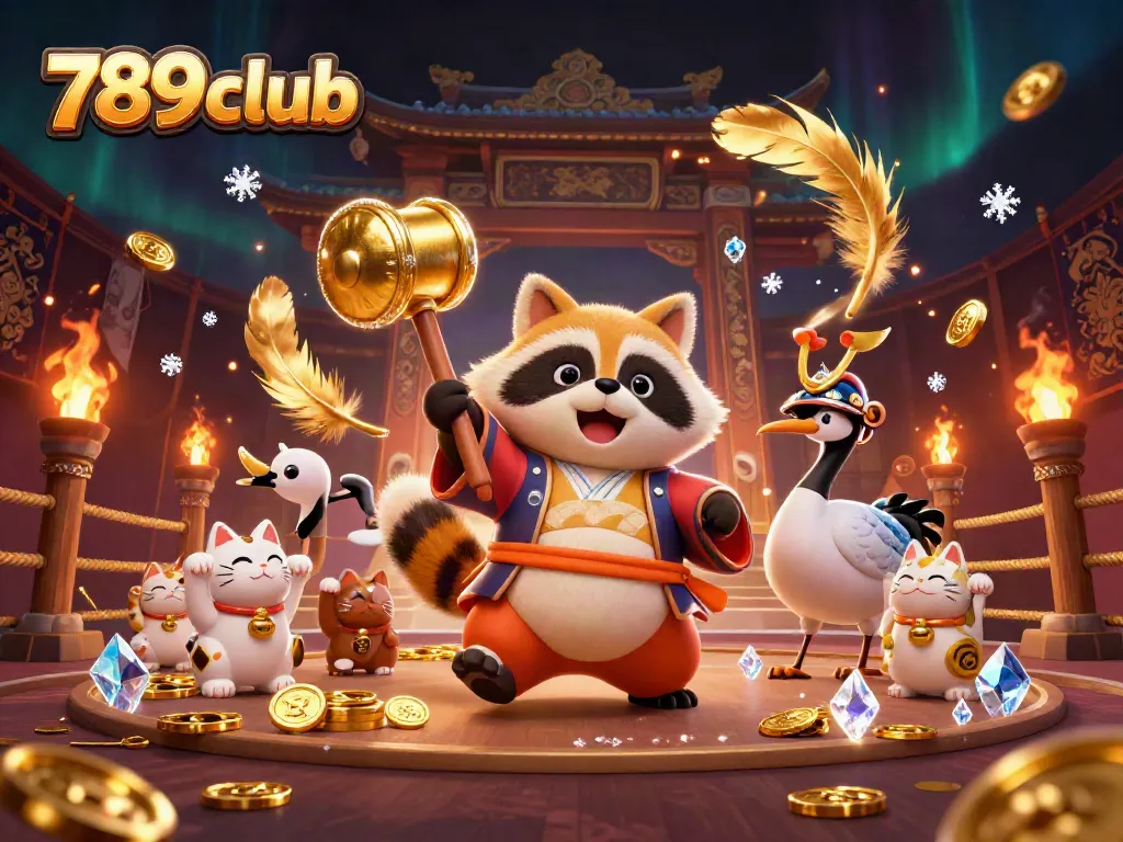 Experience thrilling action at 789club, where vibrant characters and lucky symbols come alive in a stunning casino scene.
