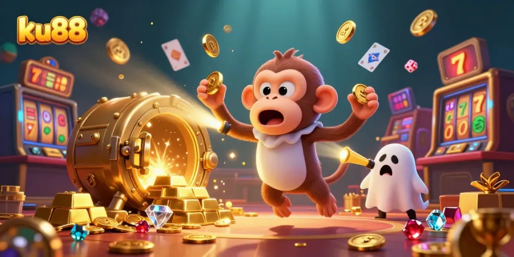 Engage with ku88's thrilling casino adventure featuring a ghostly puppy tracking a mischievous poltergeist monkey.