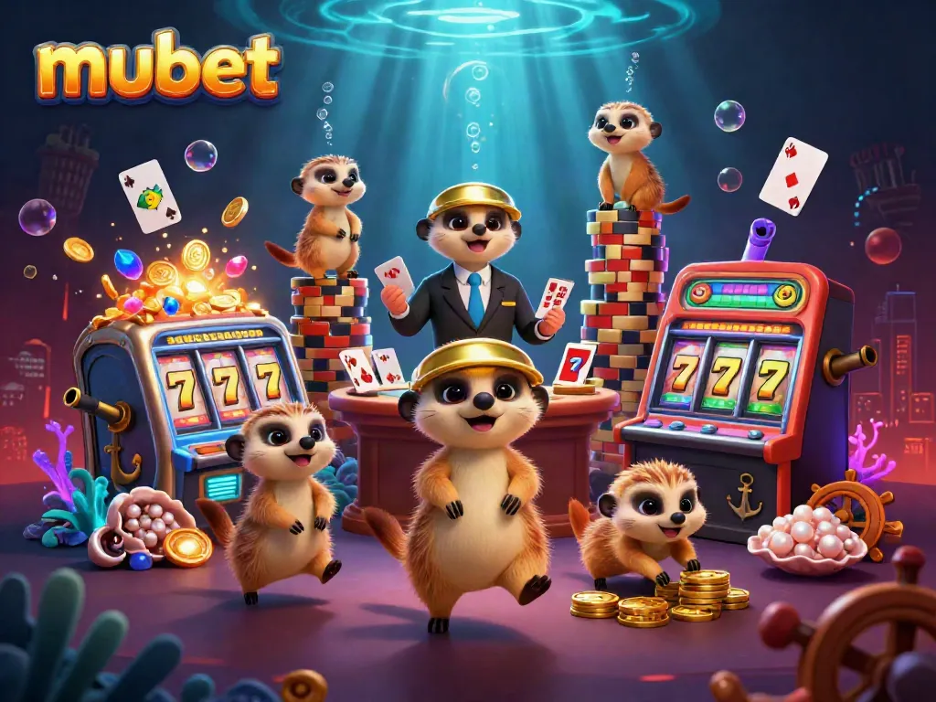 Experience the thrilling atmosphere of mubet's online casino with playful meerkats and dynamic gaming elements.
