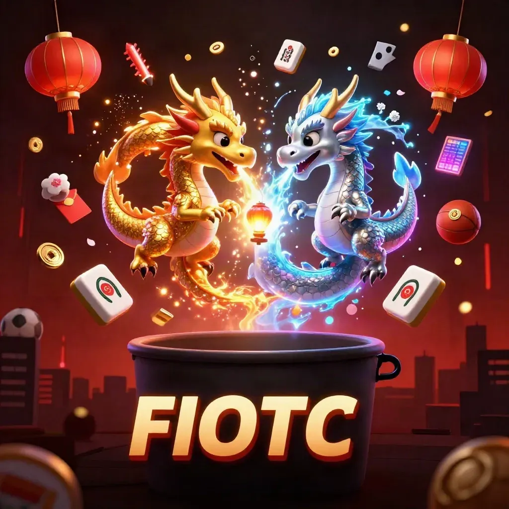 Twin gold and silver dragons with lanterns, coins, and sports betting icons in a neon casino sky.