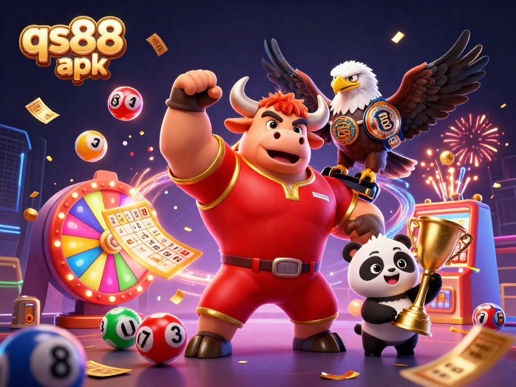 Experience gaming excitement with the qs88 apk lottery and casino elements in a vibrant scene.