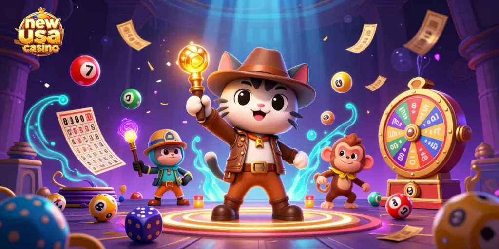Experience the thrill at new usa casino with a vibrant 3D scene of gaming adventures.