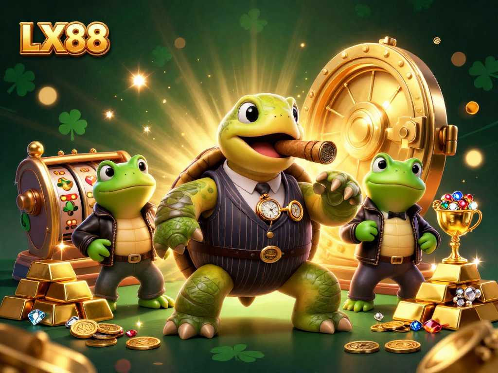 Experience thrilling wins with LX88 in this vibrant casino-themed illustration.