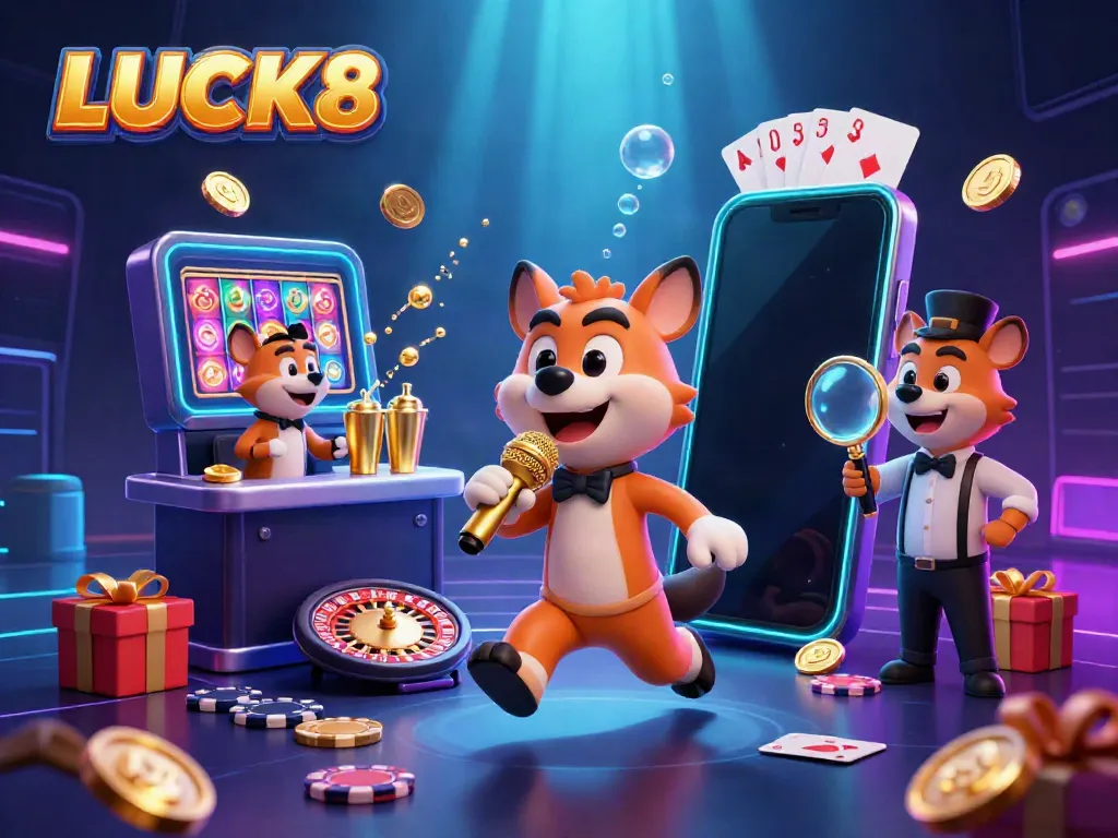Experience the thrill at LUCK8 with hyenas bringing casino fun to life in a vibrant comedy scene.