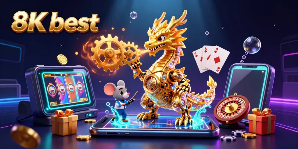 Experience the 8K best gaming action with golden dragon and vivid slot elements.