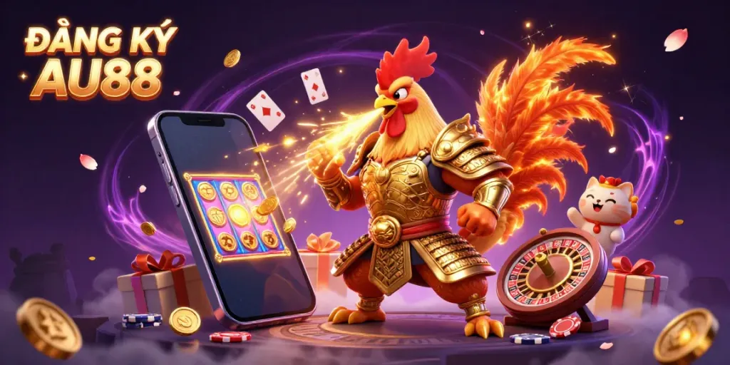 Experience the excitement of ĐĂNG KÝ AU88 with vibrant casino elements and dynamic characters.