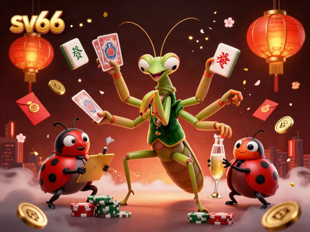 Experience thrilling action with sv66 in a vibrant online casino scene featuring card games and joyful characters.