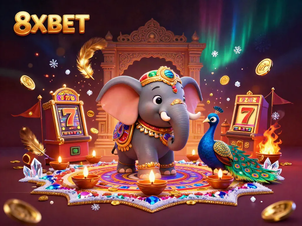 Engage with thrilling slots and promotions at 8XBET, featuring a vibrant 3D casino scene.