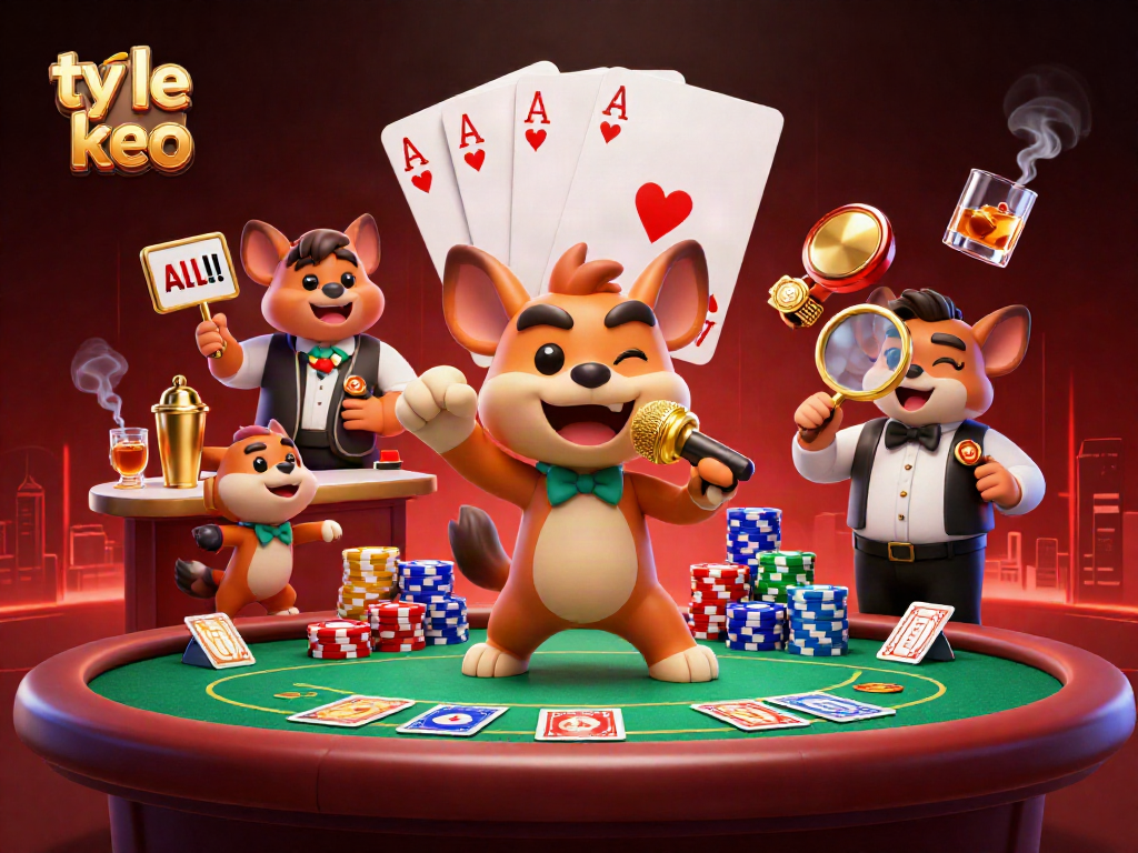 Engage with ty le keo in a vibrant casino scene where hyenas entertain with jokes and drinks.