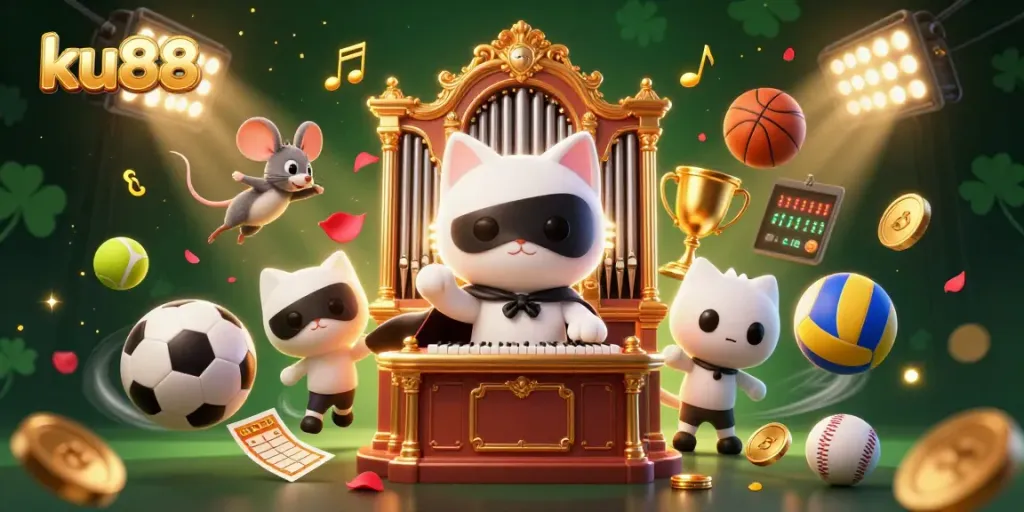 ku88 showcases thrilling casino excitement with an enchanting phantom cat and dynamic sports elements