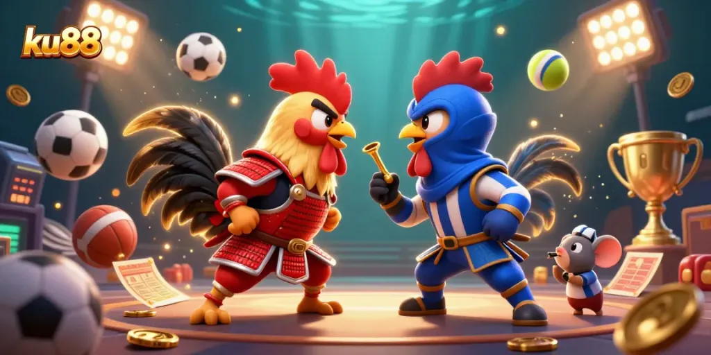 ku88 fighters standoff with dynamic sports betting elements and vibrant casino atmosphere