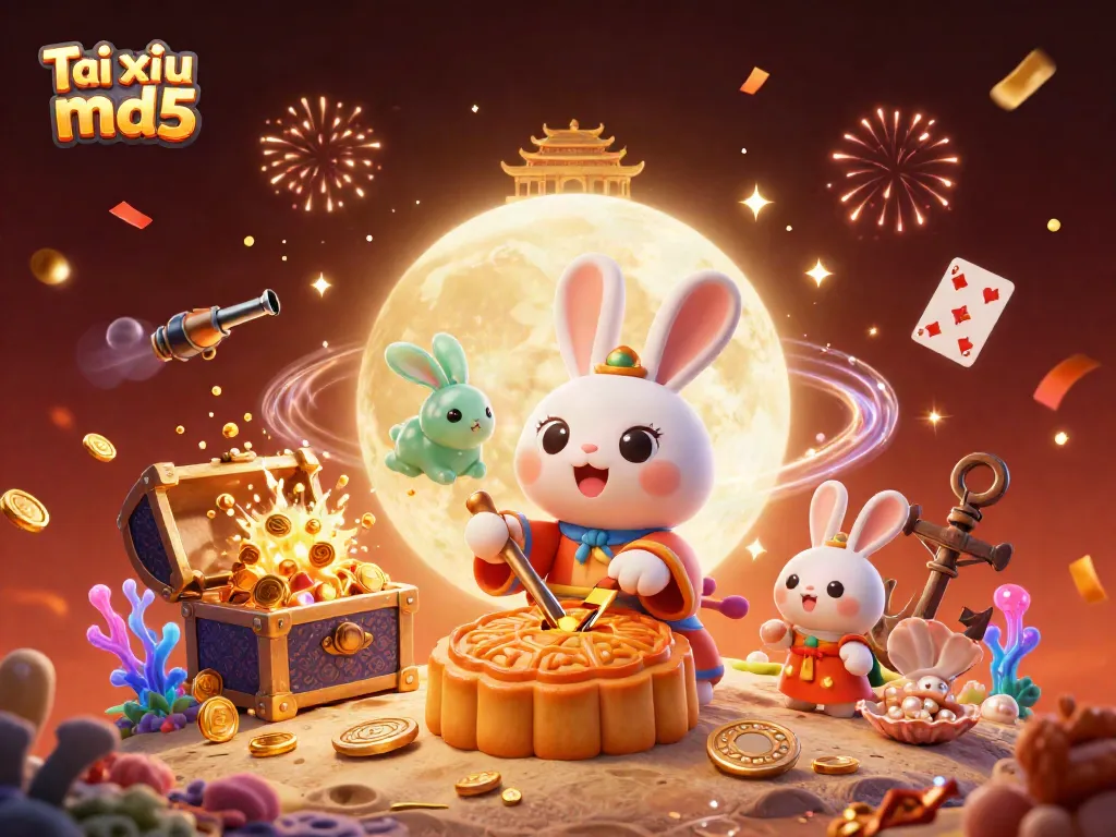 Experience the excitement of Tài xỉu md5 in a vibrant lunar setting with playful elements.