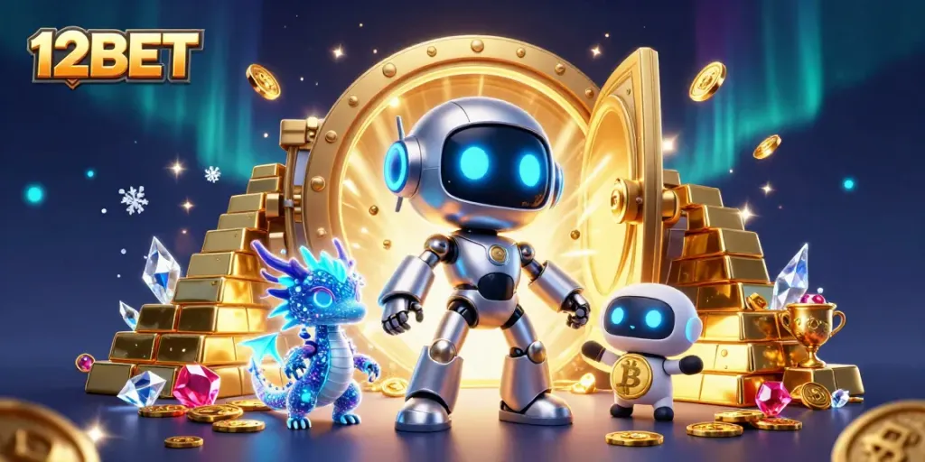Engage with the thrilling world of 12BET as you explore vibrant gaming action in a detailed 3D casino scene.